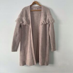 Tularosa Revolve Blush Beige Pink Heavy Knit Fringe Back Cardigan Sweater M